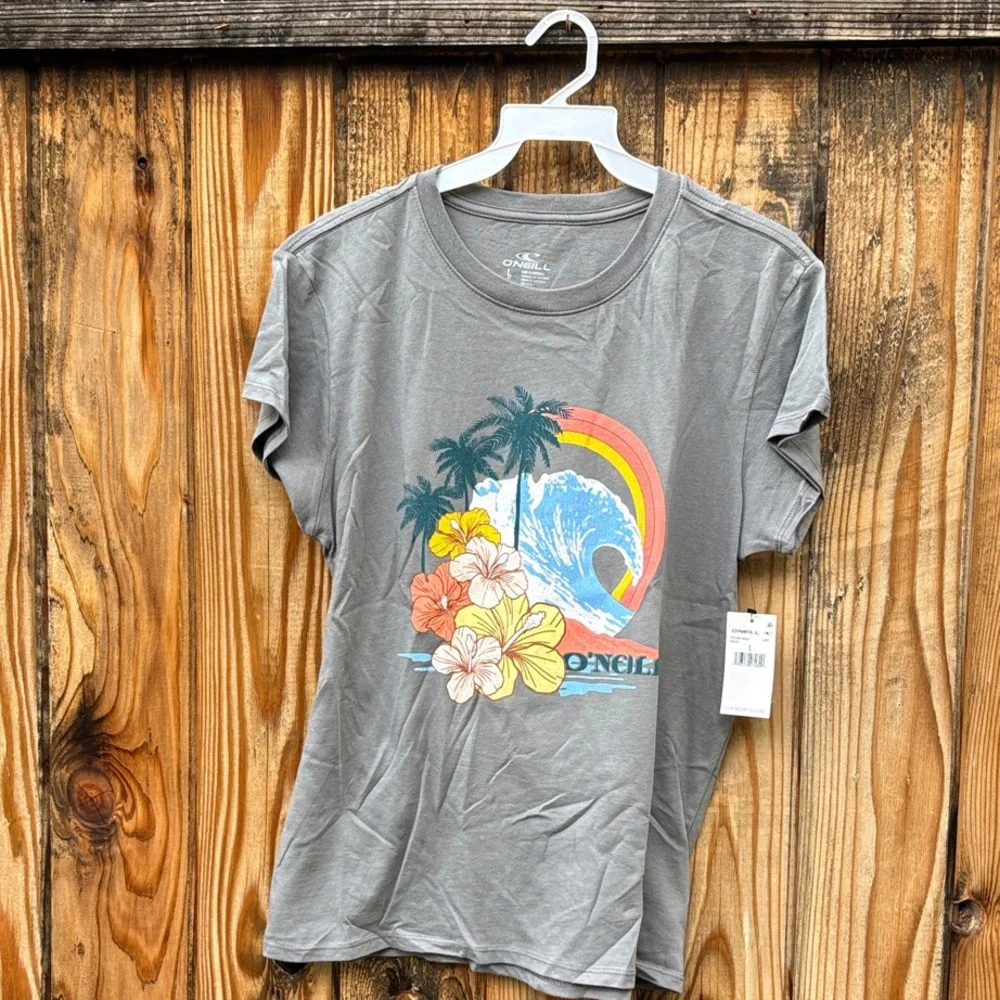 O'Neill Charcoal Tee with Vibrant Surf Design - Picture 1 of 3